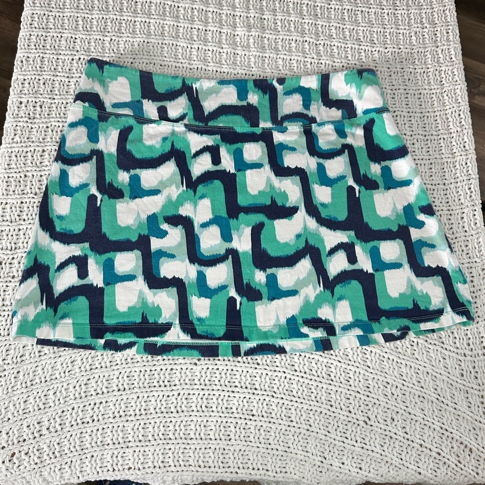 Patagonia Women's Stretch Mini Skirt Pull On Blue White Green Print Size S A298